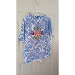 Ocean Pacific Vintage Blue & White Logo T Shirt Large Geometric Cotton OP, 90s